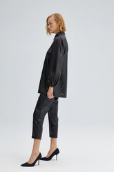 BALLOON SLEEVE FAUX LEATHER SHIRT